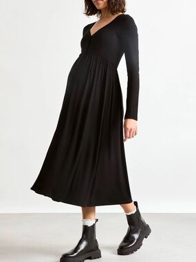 Hatch Black Ribbed Maternity/Nursing Dress